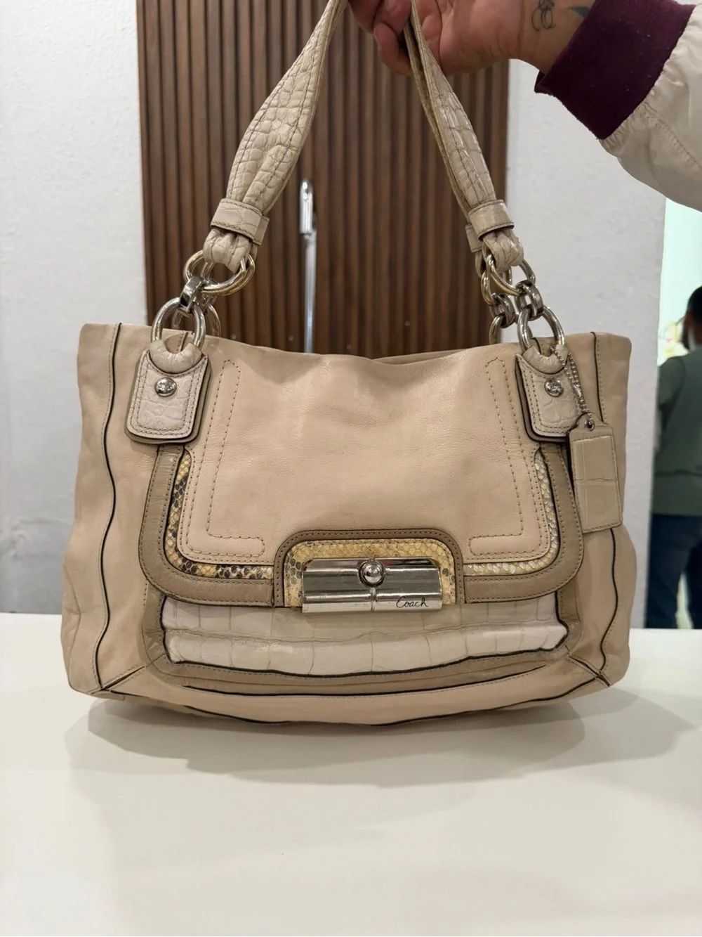 Coach Kristin Spectator Leather East West Cream Tote Satchel Shoulder Bag #16810
